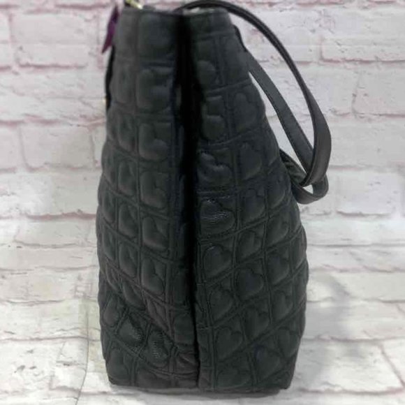 Betsey Johnson Women Black PVC Quilted Double Handle Shoulder Strap Tote Handbag - Picture 2 of 9